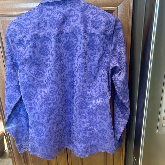Foxcroft Purple Paisley Blouse Size 4 Slim Fit No Iron - Picture 6 of 7